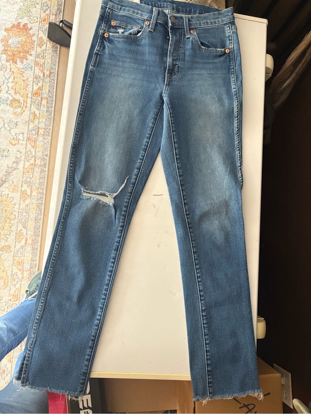 GAP Medium Blue Distressed Cropped Jeans